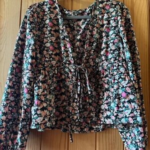 SHEIN Black and Pink Floral Blouse